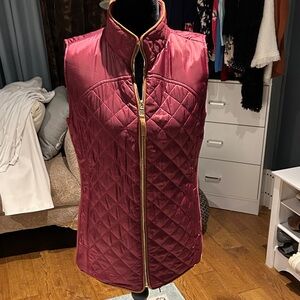 Rafaella Maroon Quilted Vest with Gold Accents